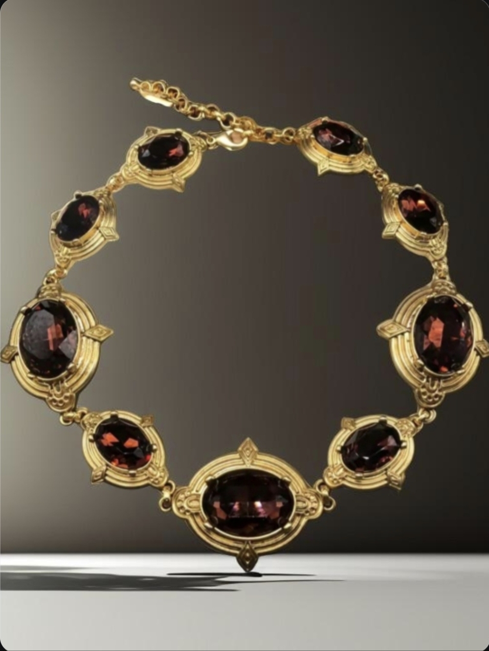 Matte Gold Plated Chunky Topaz Crystal Byzantine Revival Statement Necklace